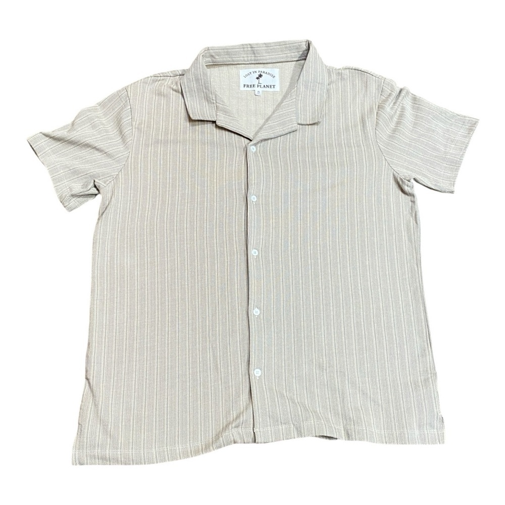 Free Planet Men's Light Tan Striped Shirt